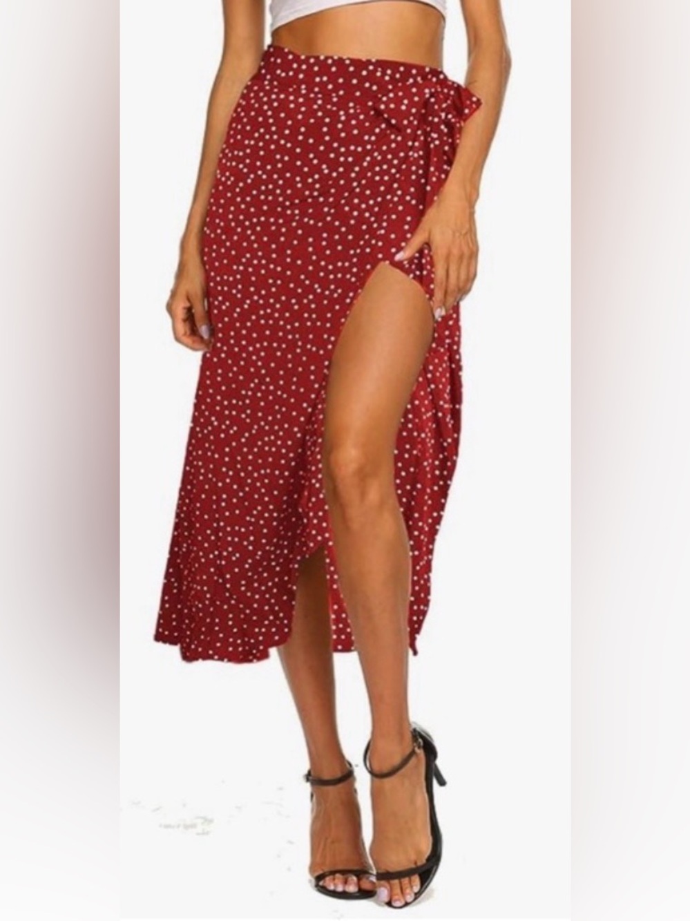 Newchoice Boho Polka Dot Wrap Midi Skirt Red Size Large - Excellent Condition